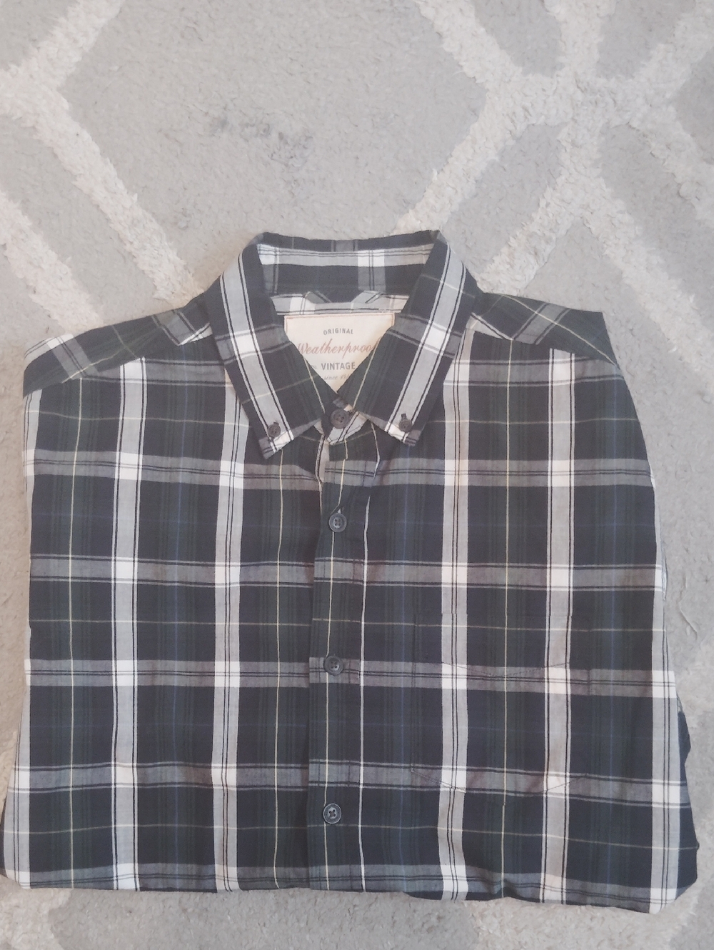 Men's Black & White Plaid Button-Up Shirt